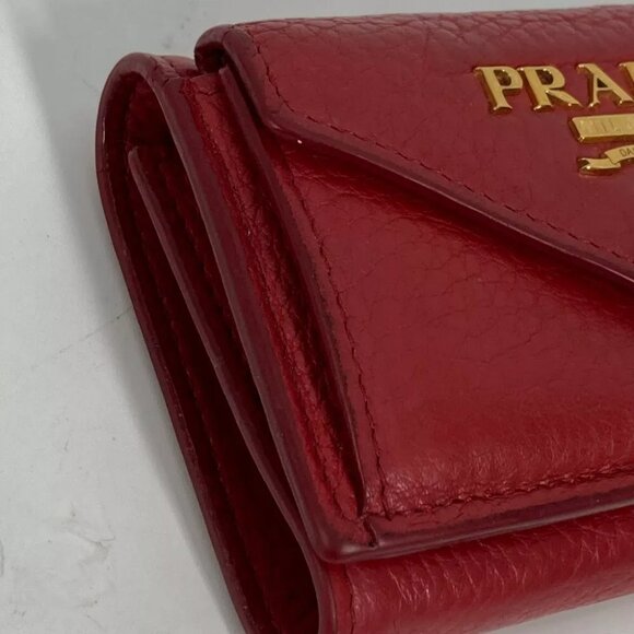 PRADA 1MH021 logo CompactWallet Trifold wallet Leather Red/Gold - Picture 10 of 13